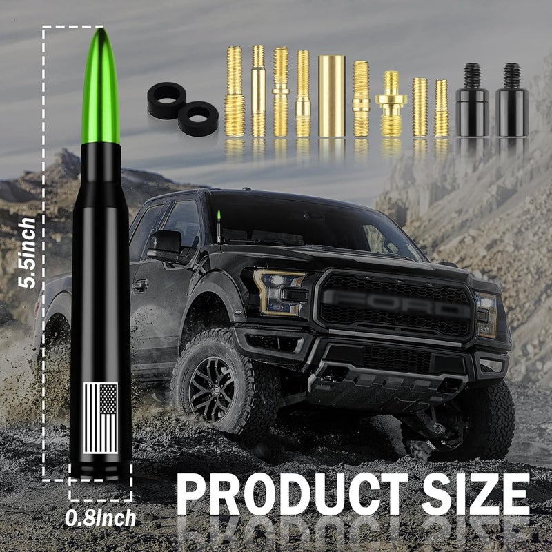 Junecarp American Flag Car Bullet Antenna,Truck Exterior Decoration Accessories[New Upgrade Flag Design] Car Antenna Replacement for Car SUV Truck Most Auto Cars Antenna Accessories (Green) - Image 2